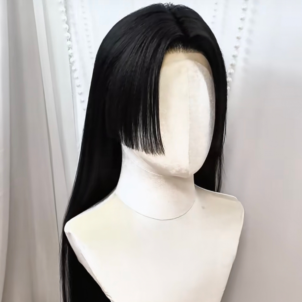 Wig Fiber Net - شعر مستعار طويل مستقيم أسود لشخصية
